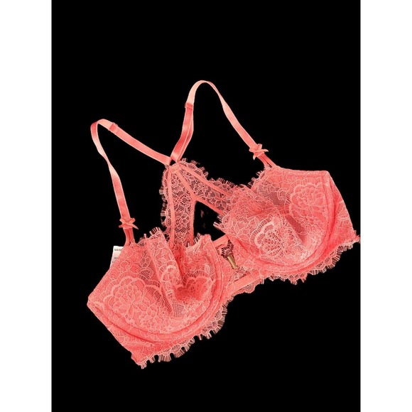 Victoria's Secret Other - Victorias Secret 32D Bra Peach Dream Angels Push Up Front Closure Lace Racerback